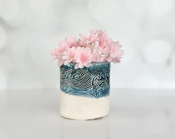 Small Blue White Flower Vase Handmade Blue Vase Home Housewarming Gift Kitchen Decor Country Kitchen Vase Mom Birthday Gift Vase