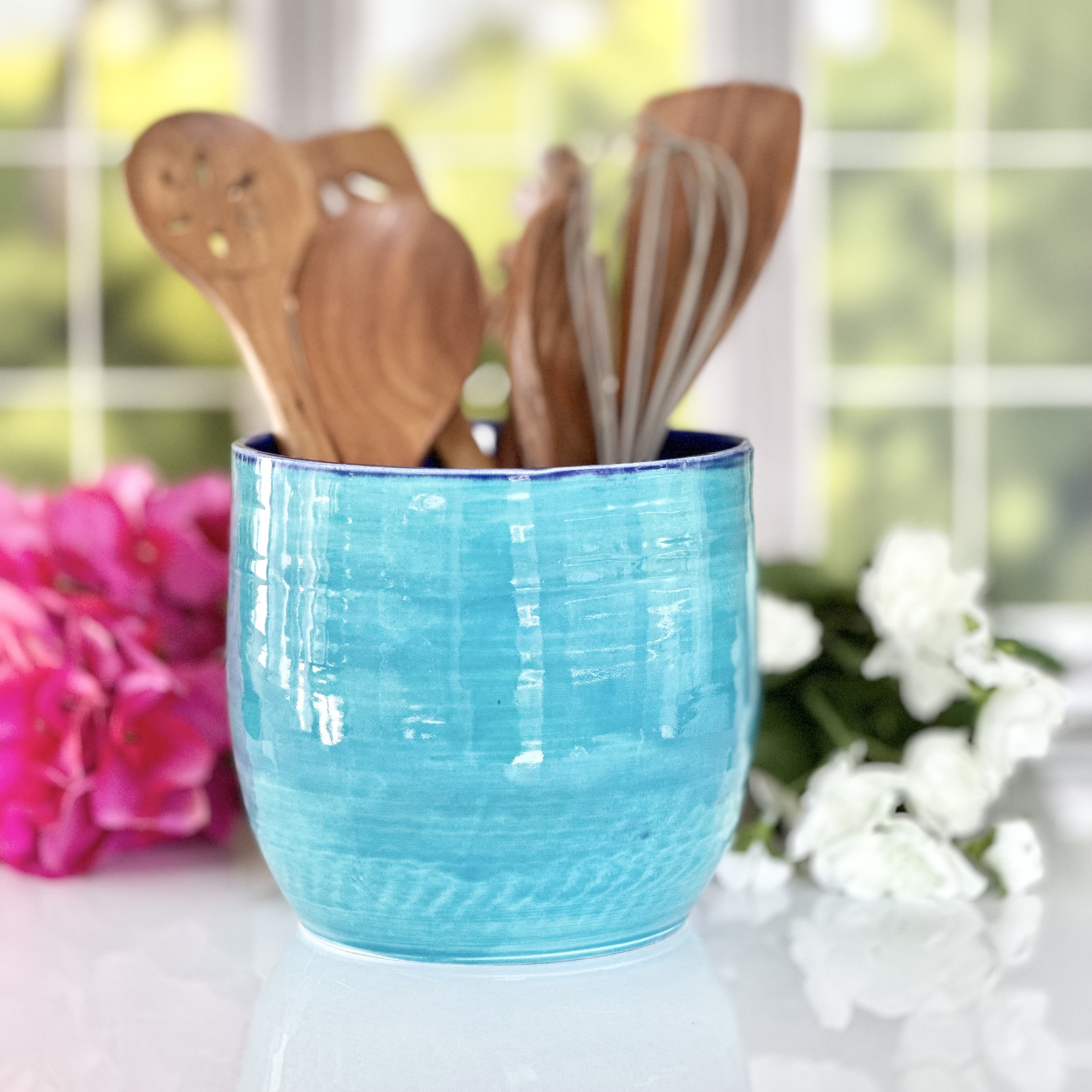 Big Ceramic Green Utensils Holder 