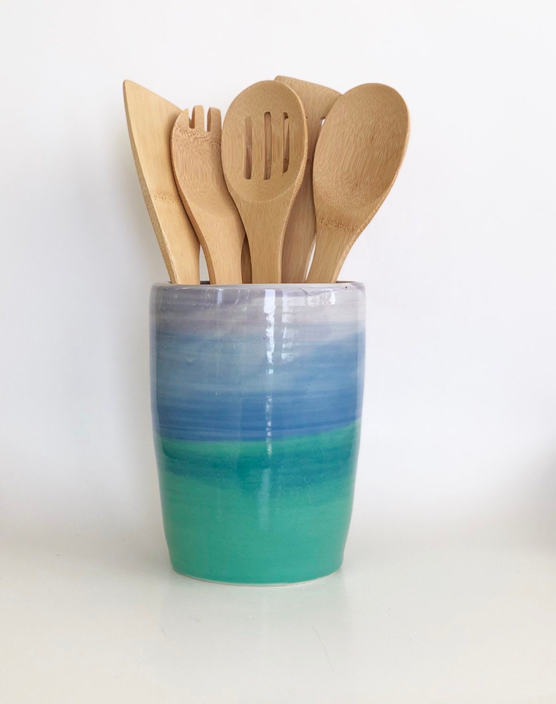 Porcelain Utensil Crock, Ceramic Utensils Holder, Modern Utensil Holder