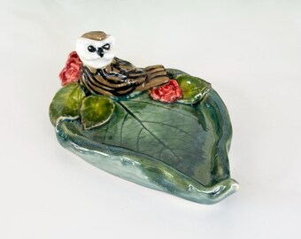 Handmade Ceramic Owl Ring Dish: Stoneware Trinket Holder