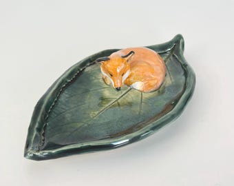 Handmade Ceramic Fox Ring Dish: Cottagecore Jewelry Holder