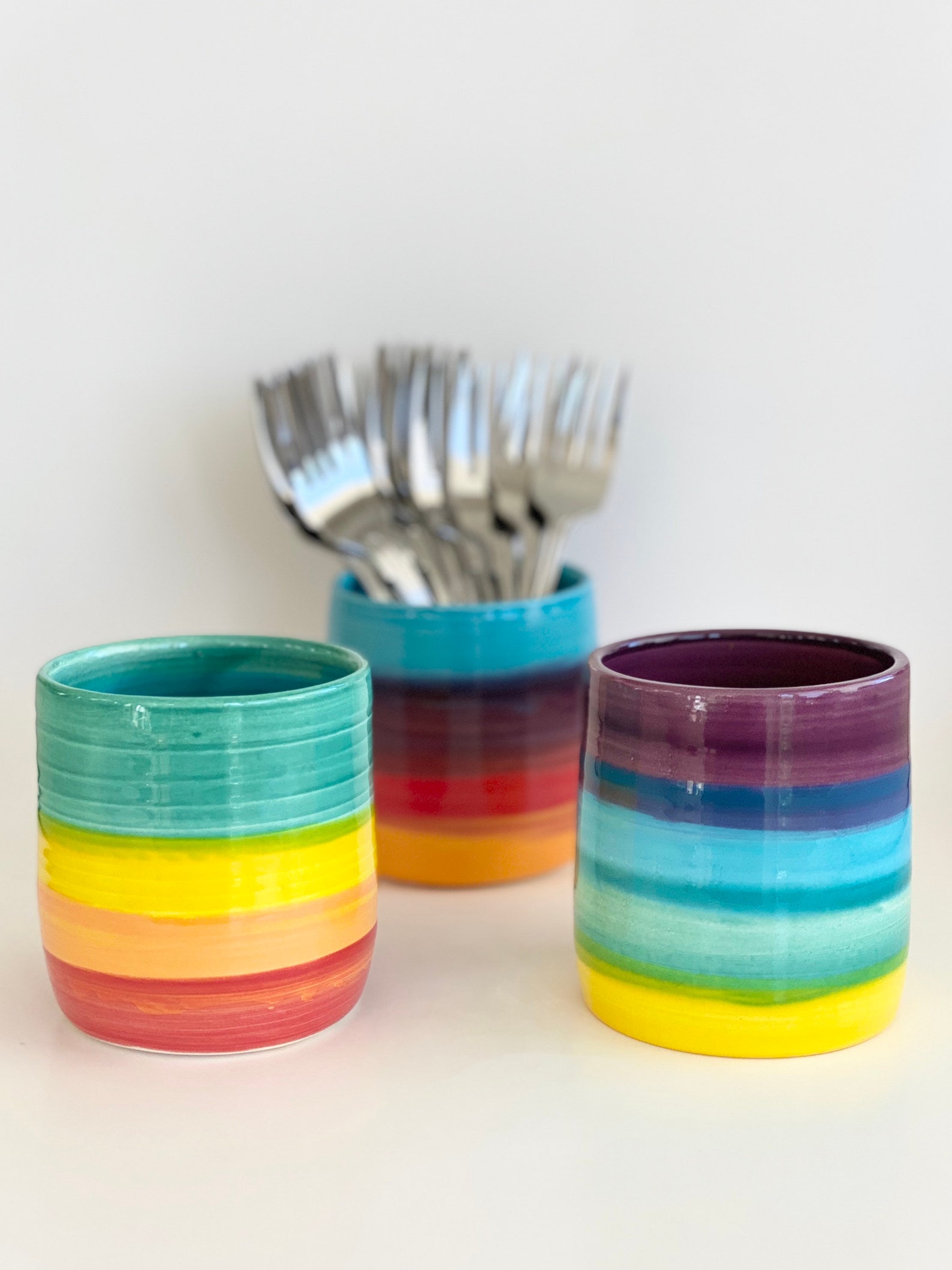 Pencil Cup Ceramic Pencil Holder Rainbow Pottery Pencil Cup Etsy