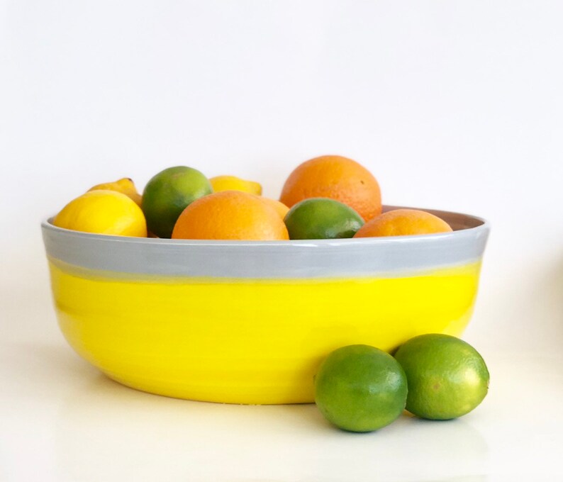 Handmade Ceramic Yellow and Gray Bowl