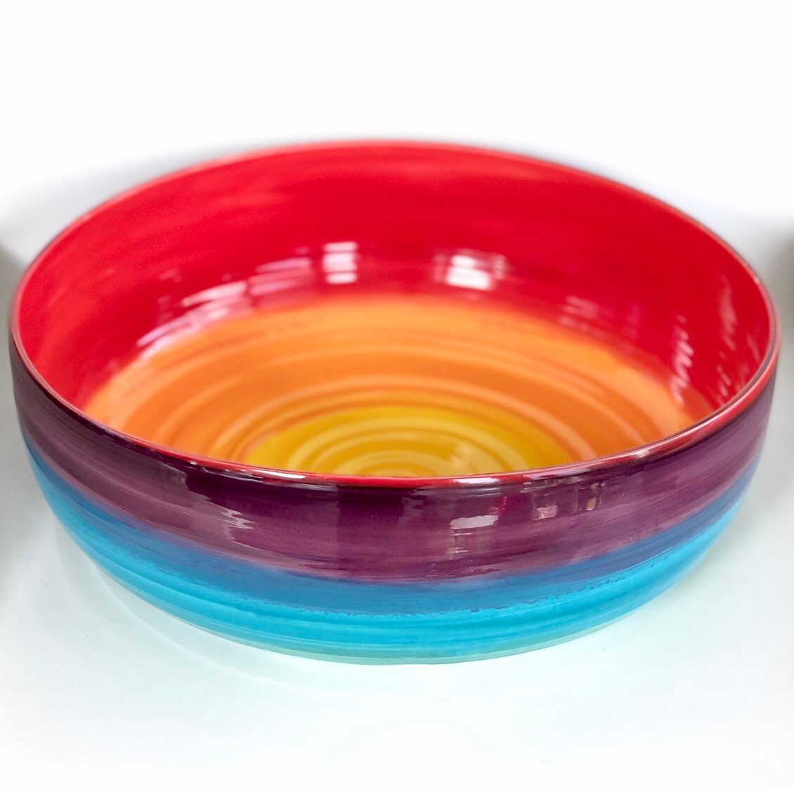 Large Rainbow Serving Bowl Handmade Pottery