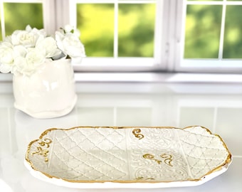 Trinket Tray Gold White Jewelry Dish Tray Mother’s Day Trinket Dish Bathroom Orgamizer Accessory  Shower Gift Wedding Gift Bathroom Decor