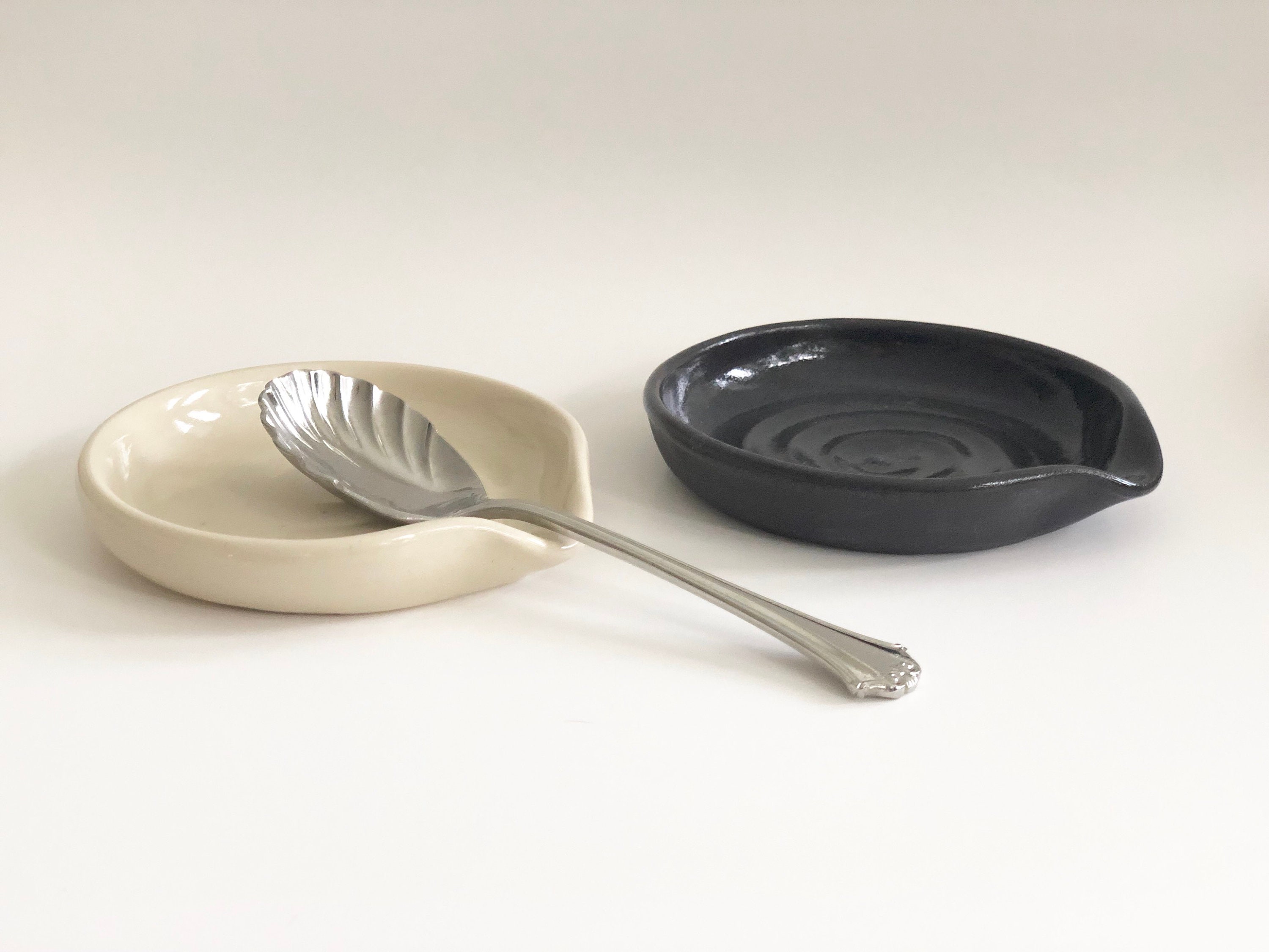 Ceramic Spoon Rest, Beige Kitchen Decor, Modern Spoon Rest, Minimalist