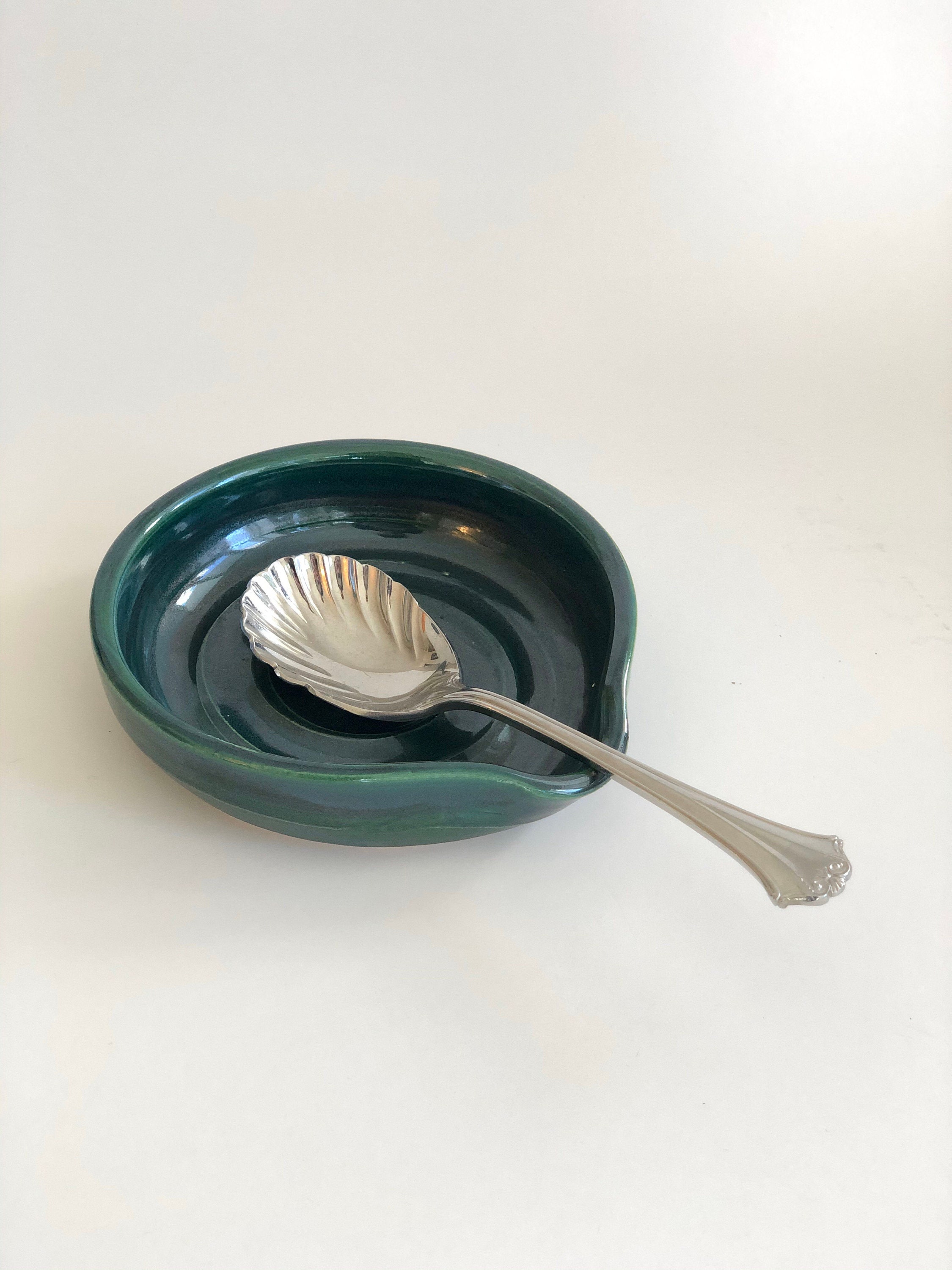 Large Green Spoon Rest, Handmade Spoon Rest, Handmade Spatula Rest