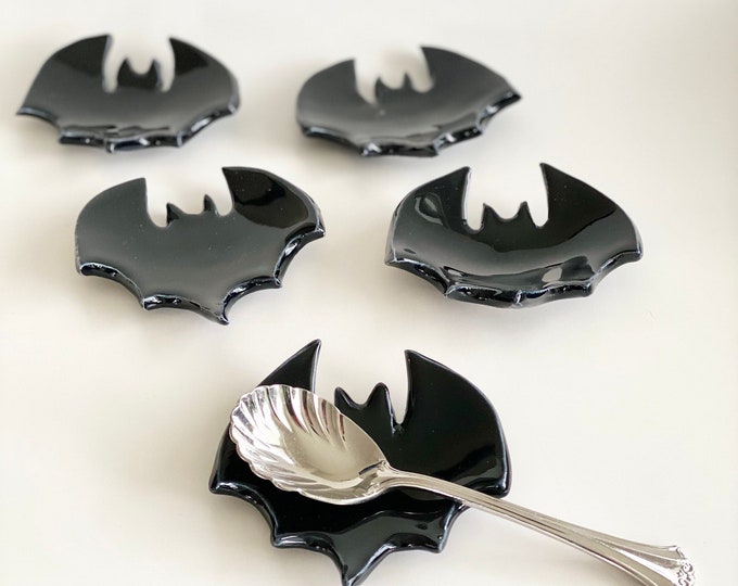 Featured listing image: Bat Spoon Rest Gothic Coffee Bar Station Teaspoon Holder Ceramic Bat Gothic Kitchen Decor Goth Coffee Lover Victorian Teaspoon Moody Decor