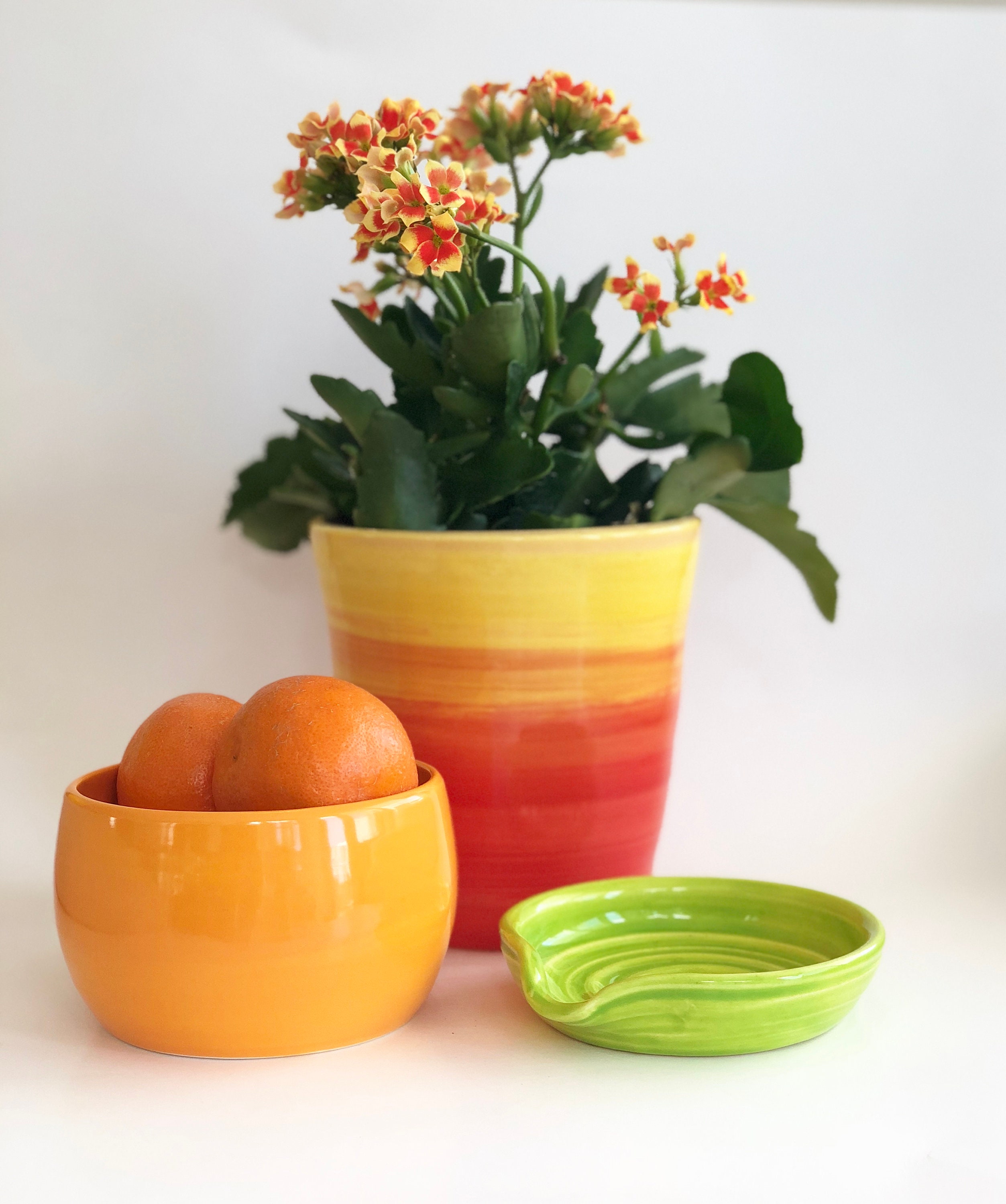 Utensil Holder Handmade in Yellow and Orange