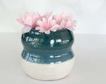 Teal White Flower Vase Handmade Aqua Vase Home Housewarming Gift Anniversary Gift Kitchen Decor Country Kitchen Vase Mom Birthday Gift Vase
