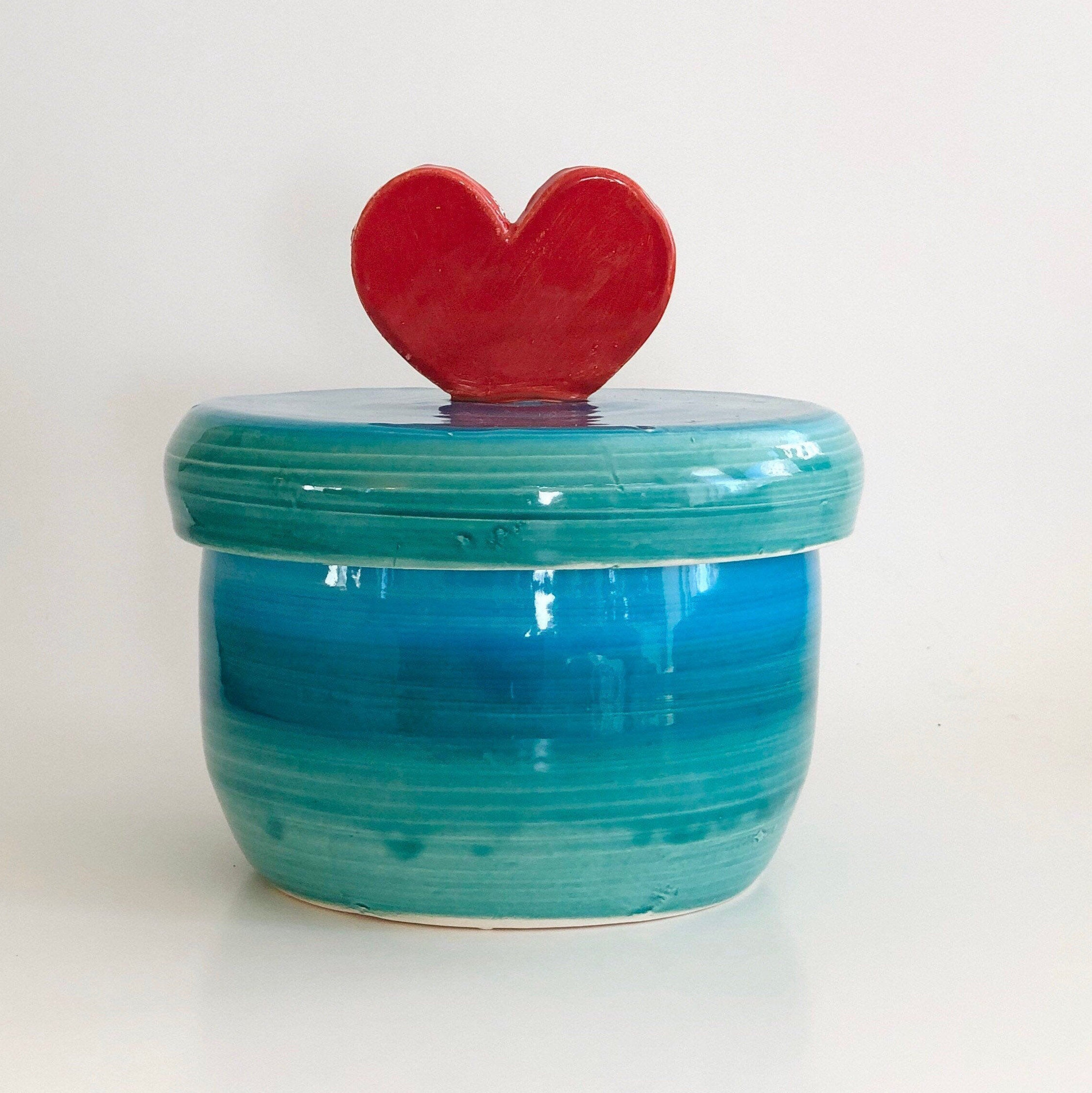 Heart Cookie Jar, Canister, Treat Jar, Ceramic Heart Pot, Gift for Mom