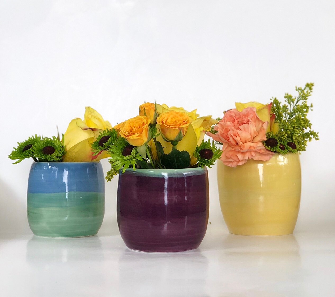 Porcelain Bud Vase, Yellow Vase, Small Vase, Green Porcelain Vase, Mini Vase, Small Pot, Bud