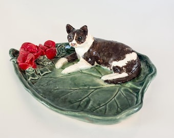 Handmade Ceramic Cat Trinket Dish:  Cat Mom Gift