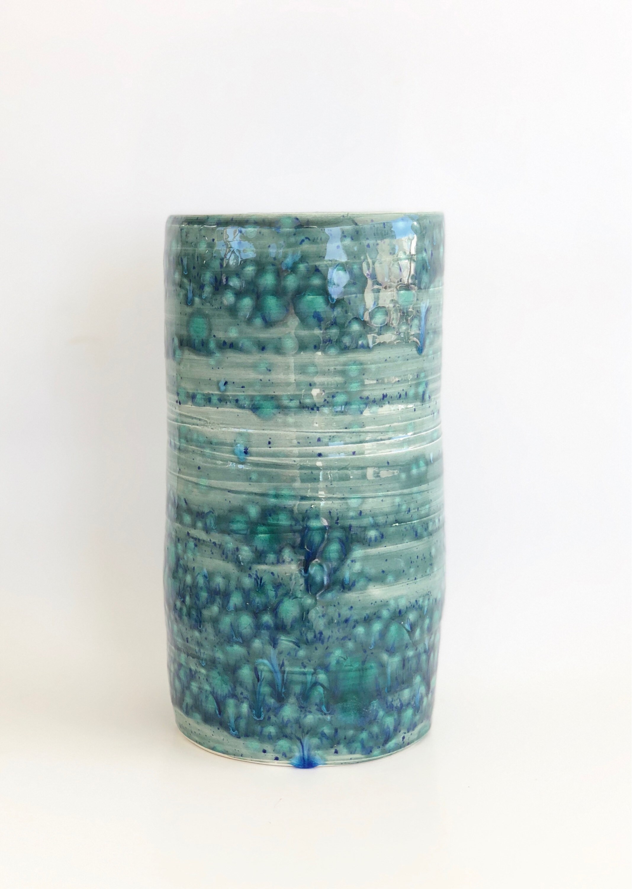 Handmade Flower Vase, Blue Vase, Cylinder Vase, Tall Blue Vase, Blue