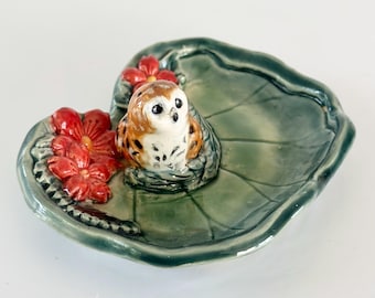 Handmade Ceramic Owl Ring Dish: Stoneware Trinket Holder