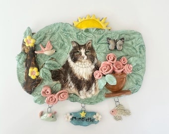 Custom Cat Portrait Wall Art Plaque Custom Feline Cat Memorial Cat Art Wall Sculpture Cat Memorial Pet Loss Gift Pet Memorial Cat Art