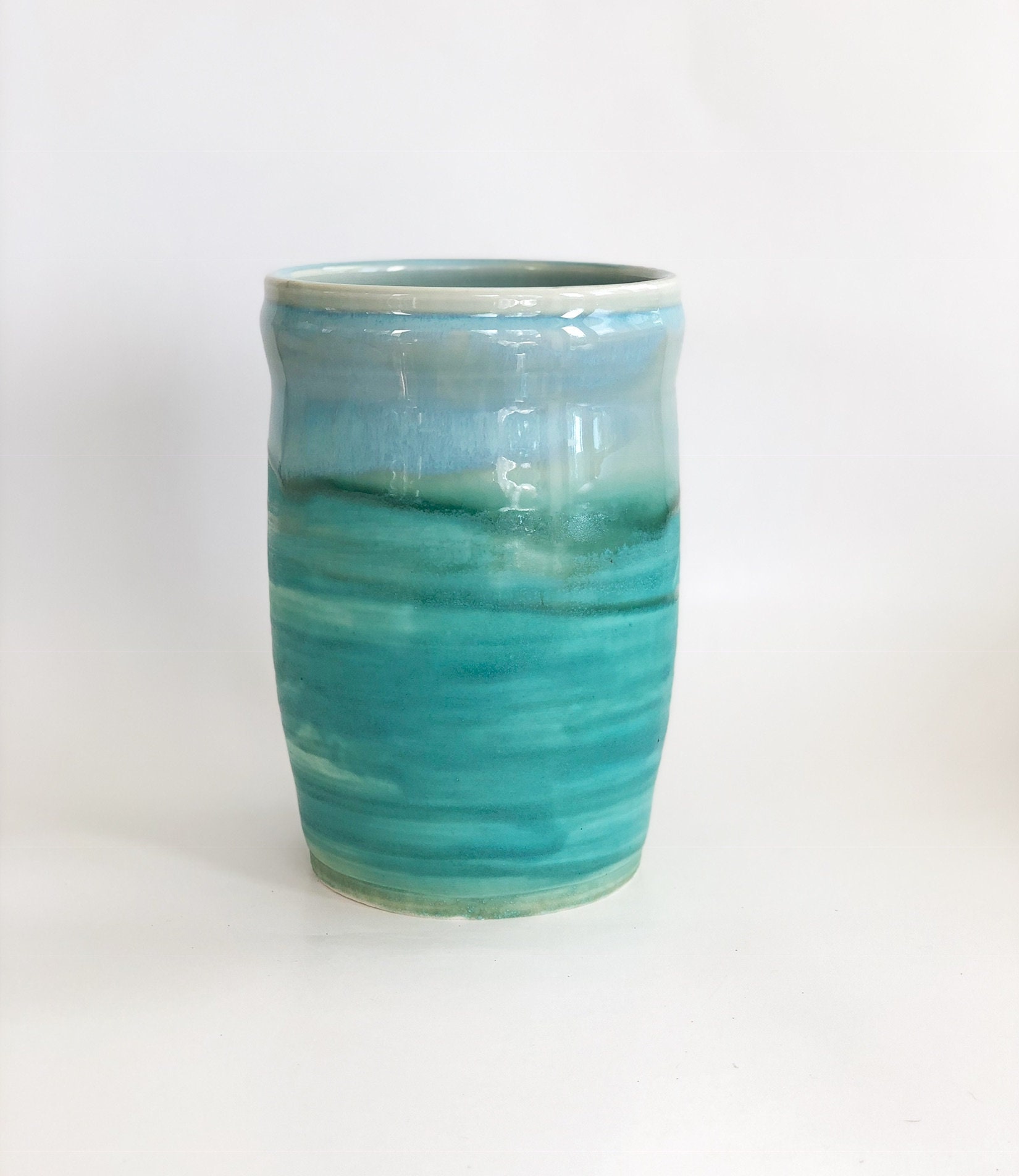 Porcelain Vase, Blue Green Pottery Vase, Ocean Vase, Beach House Vase