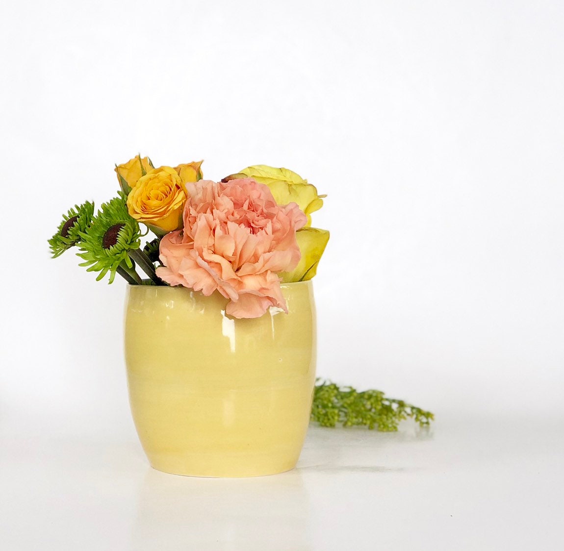 Porcelain Bud Vase, Yellow Vase, Small Vase, Green Porcelain Vase, Mini