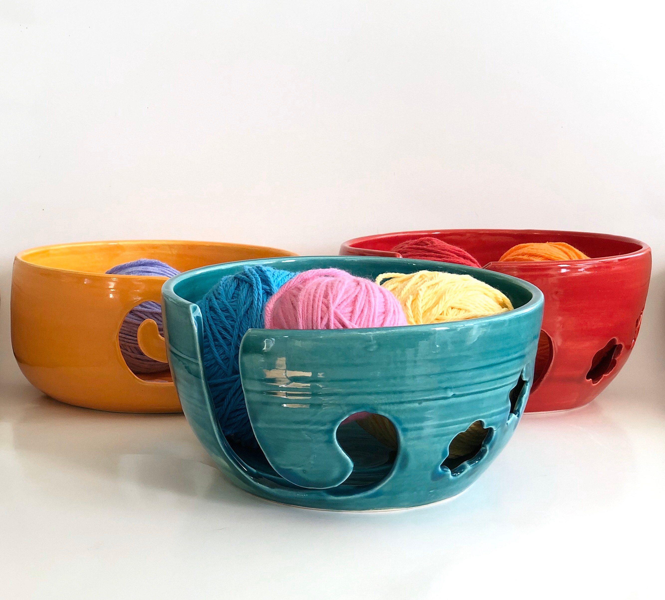 Ceramic Yarn Bowl, Pottery Yarn Bowl, Green Yarn Bowl, Knitting Gift