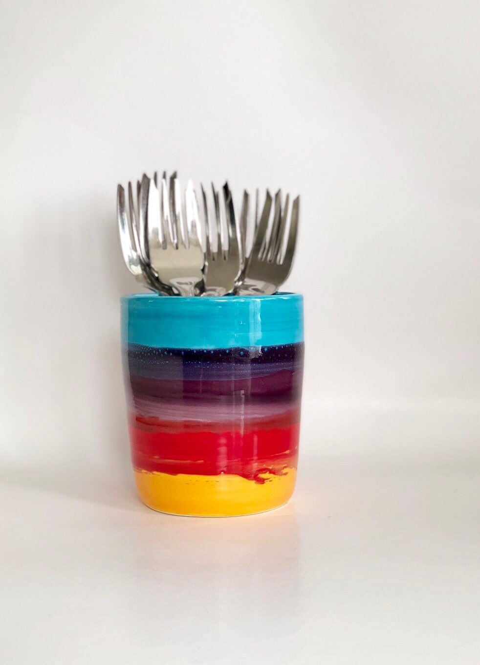 Pencil Cup, Ceramic Pencil Holder, Rainbow Pottery, Pencil Cup Holder