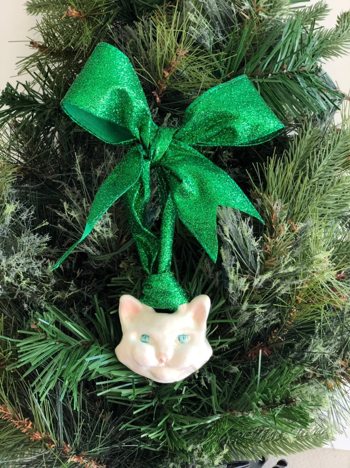 Handmade Cat Ornament, Christmas Tree Cat, Cat Tree Ornament, Cat