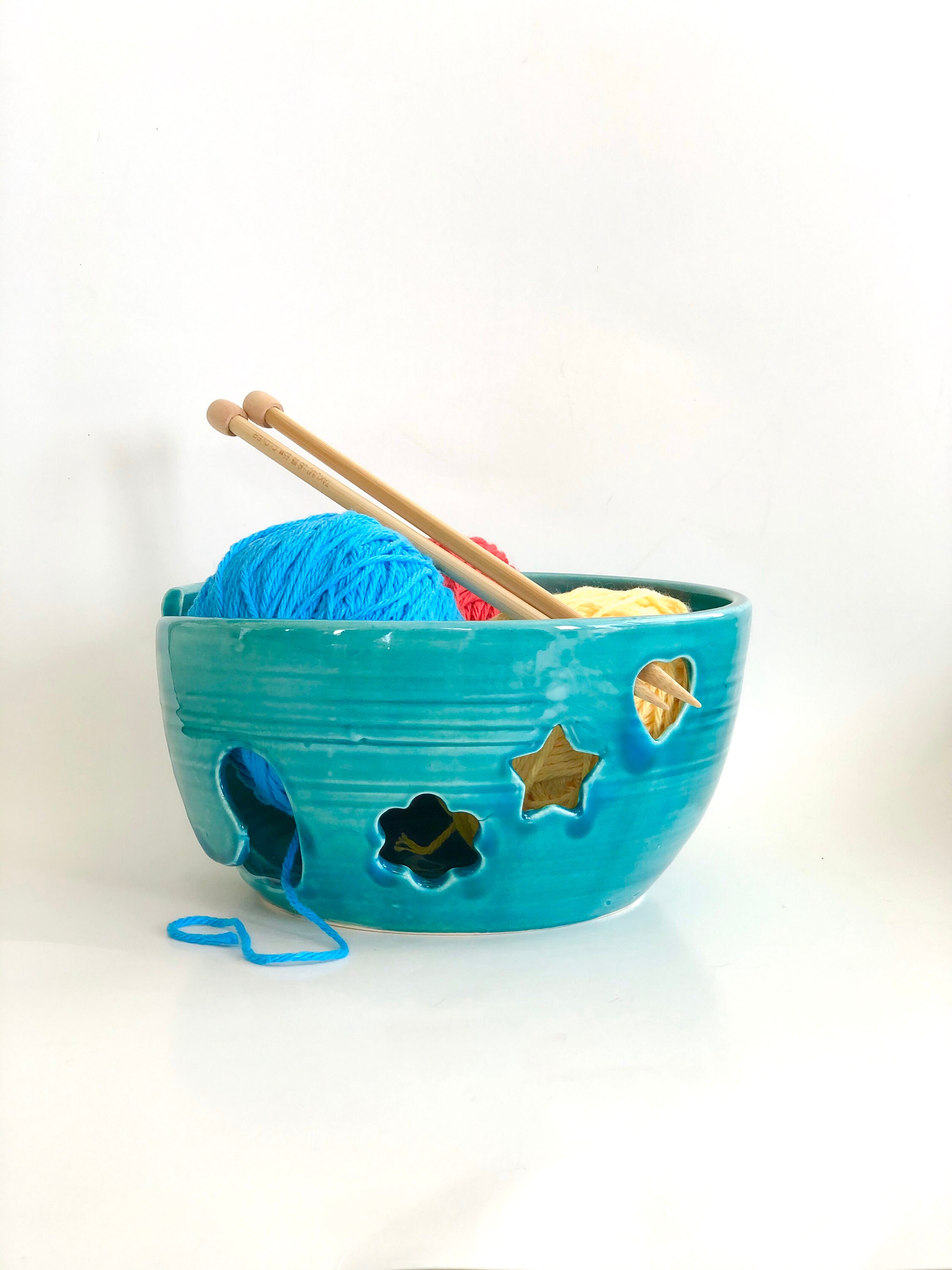Ceramic Yarn Bowl, Pottery Yarn Bowl, Green Yarn Bowl, Knitting Gift