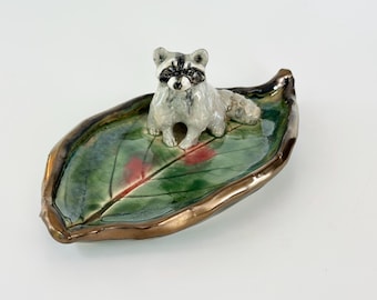 Handmade Raccoon Trinket Dish: Ceramic Jewelry Holder