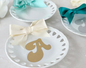 Initial Bridal Shower Favor Bow Trinket Dish Personalized Shower Monogrammed Wedding Favor Custom Bridal Party Personalized Engagement Gift