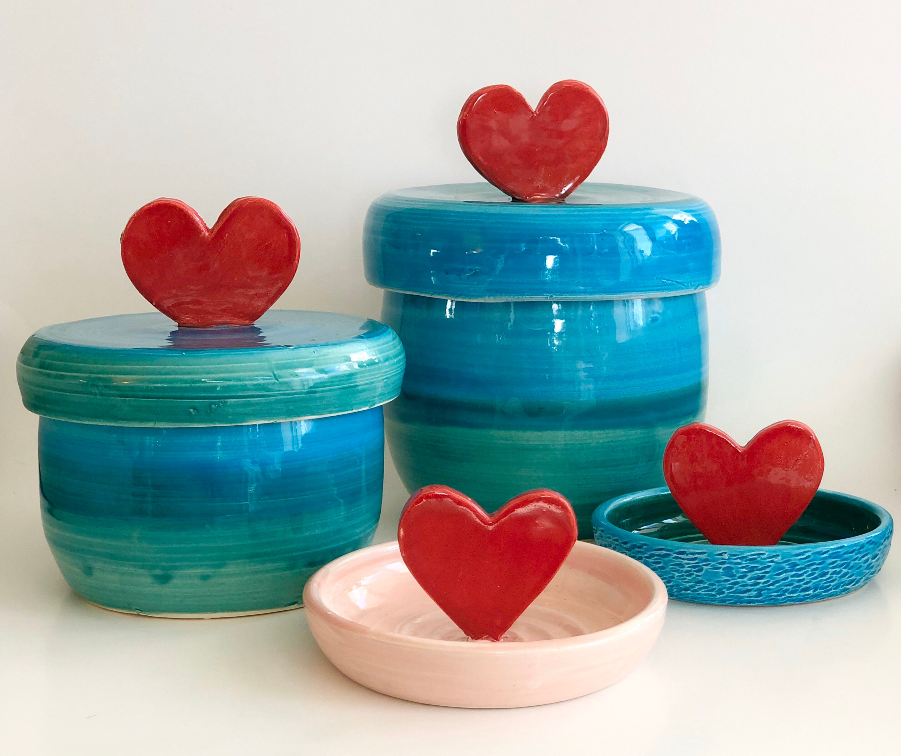 Heart Cookie Jar, Canister, Treat Jar, Ceramic Heart Pot, Gift for Mom