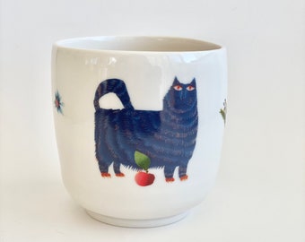 Porcelain Vase, Cat Vase, Cat Lover Gift, Housewarming Gift, Cat Mom, Folk Art, Cat Folk Art, Boho Vase, Samantha Booth Art, Boho Decor