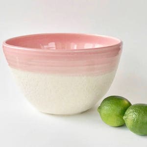 Large Fruit or Salad Bowl Handmade In Pink and White