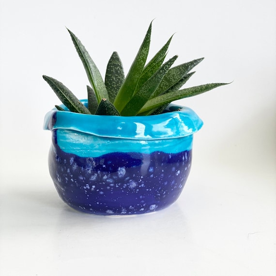 手作りのターコイズ＆ブルーの陶器製多肉植物プランターポット - Etsy 日本