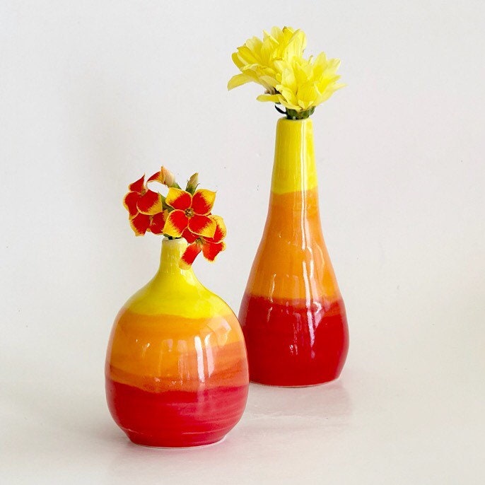 Mini Porcelain Vase, Red Mini Vase, Bud Vase Handmade, Ceramic Bud Vase