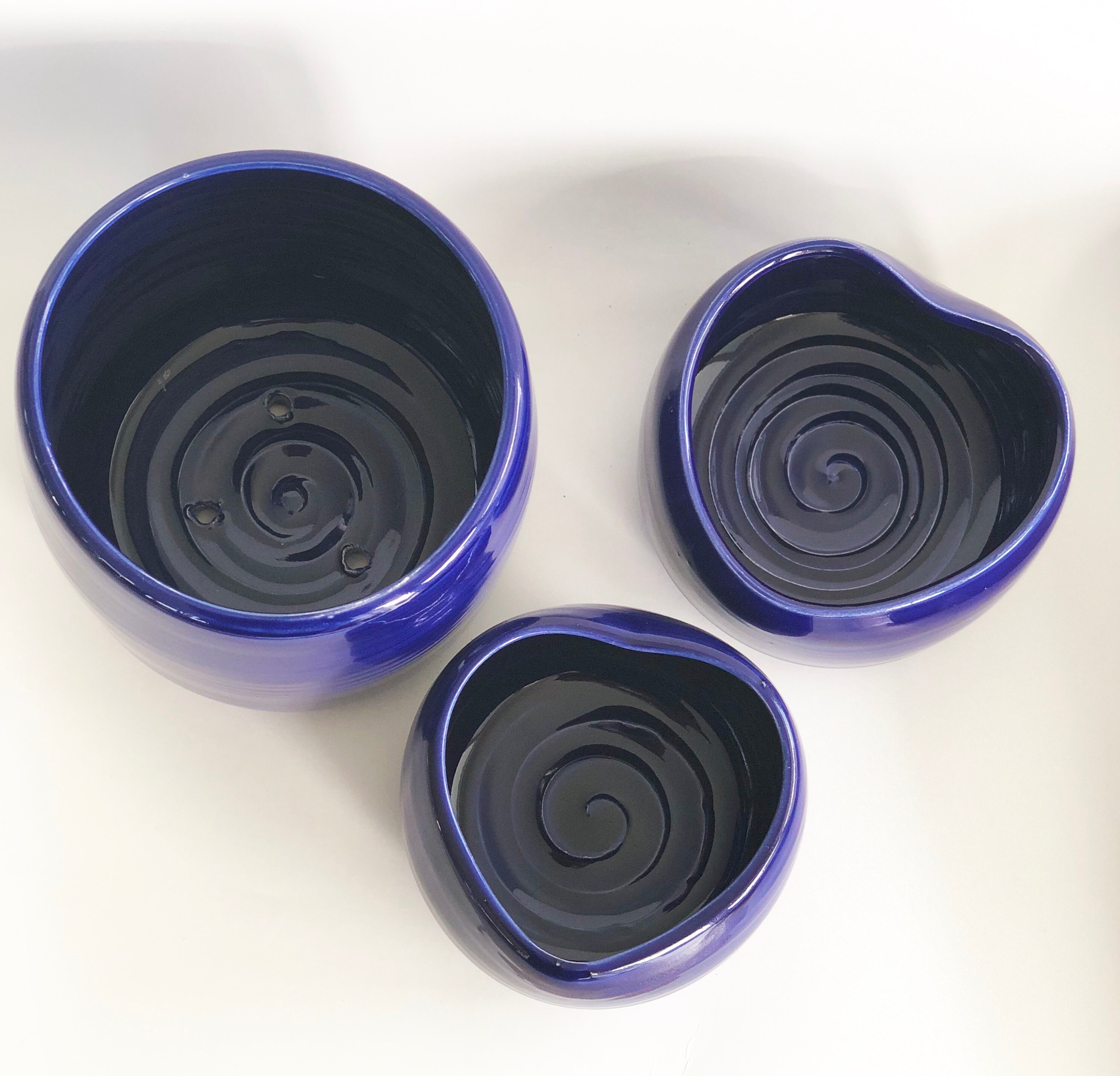 Handmade Wheel Thrown Cobalt Blue Orchid Pot with Three Holes