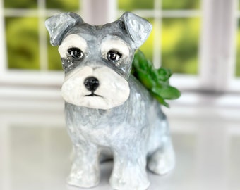 Ceramic Handmade Schnauzer Cactus Planter Pot Indoor Kitchen Window Garden Schnauzer Art Succulent Planter Schnauzer Terrier Dog Lover