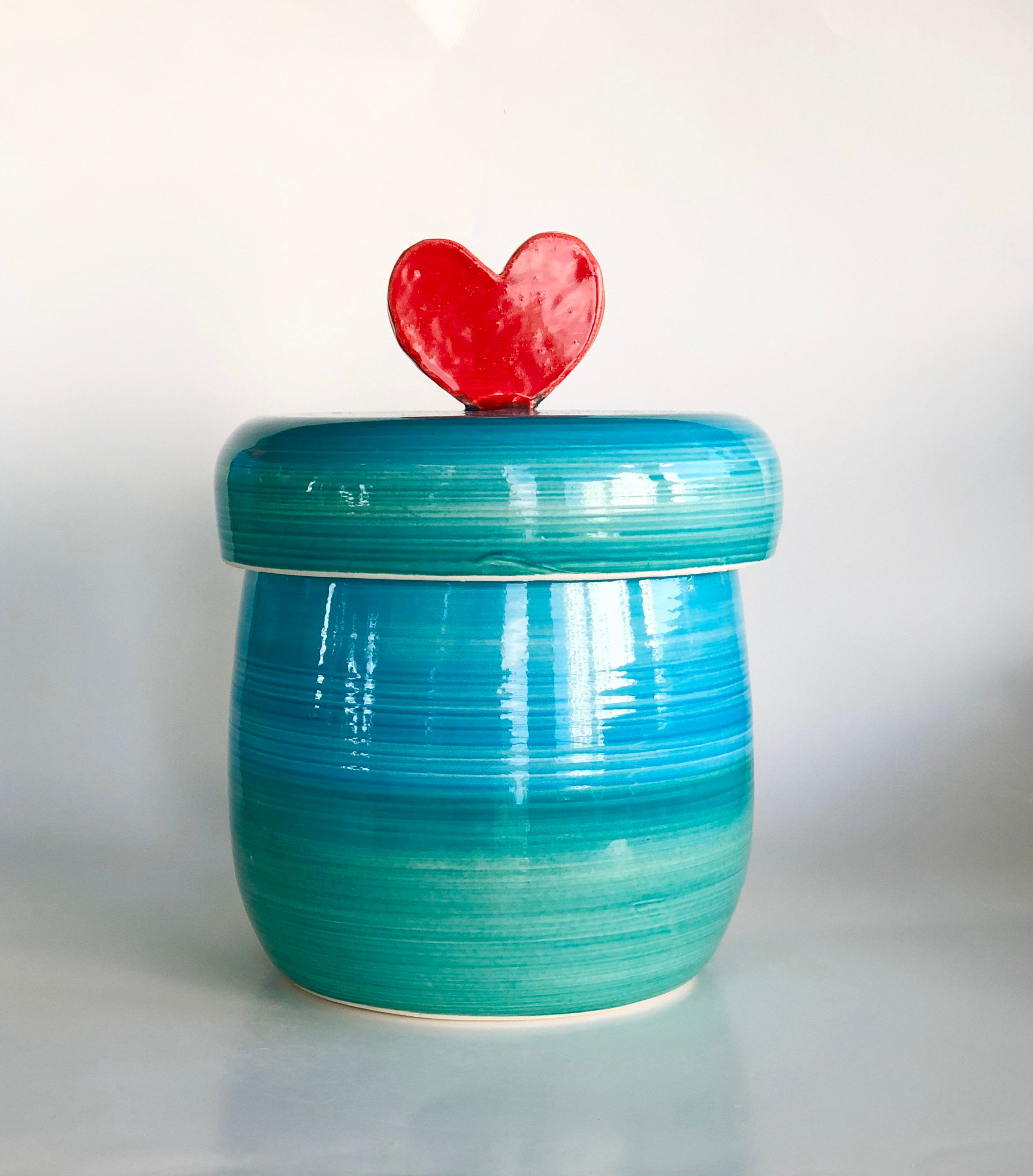 Heart Cookie Jar, Canister, Treat Jar, Ceramic Heart Pot, Gift for Mom