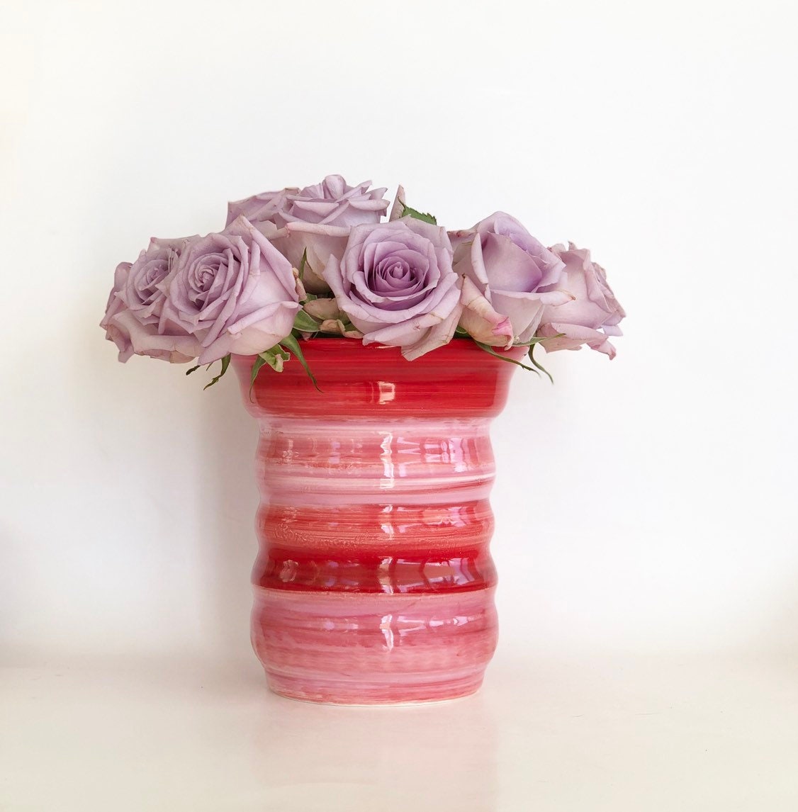 Modern Flower Vase, Red and Pink Vase, Red Flower Vase, Eclectic Flower