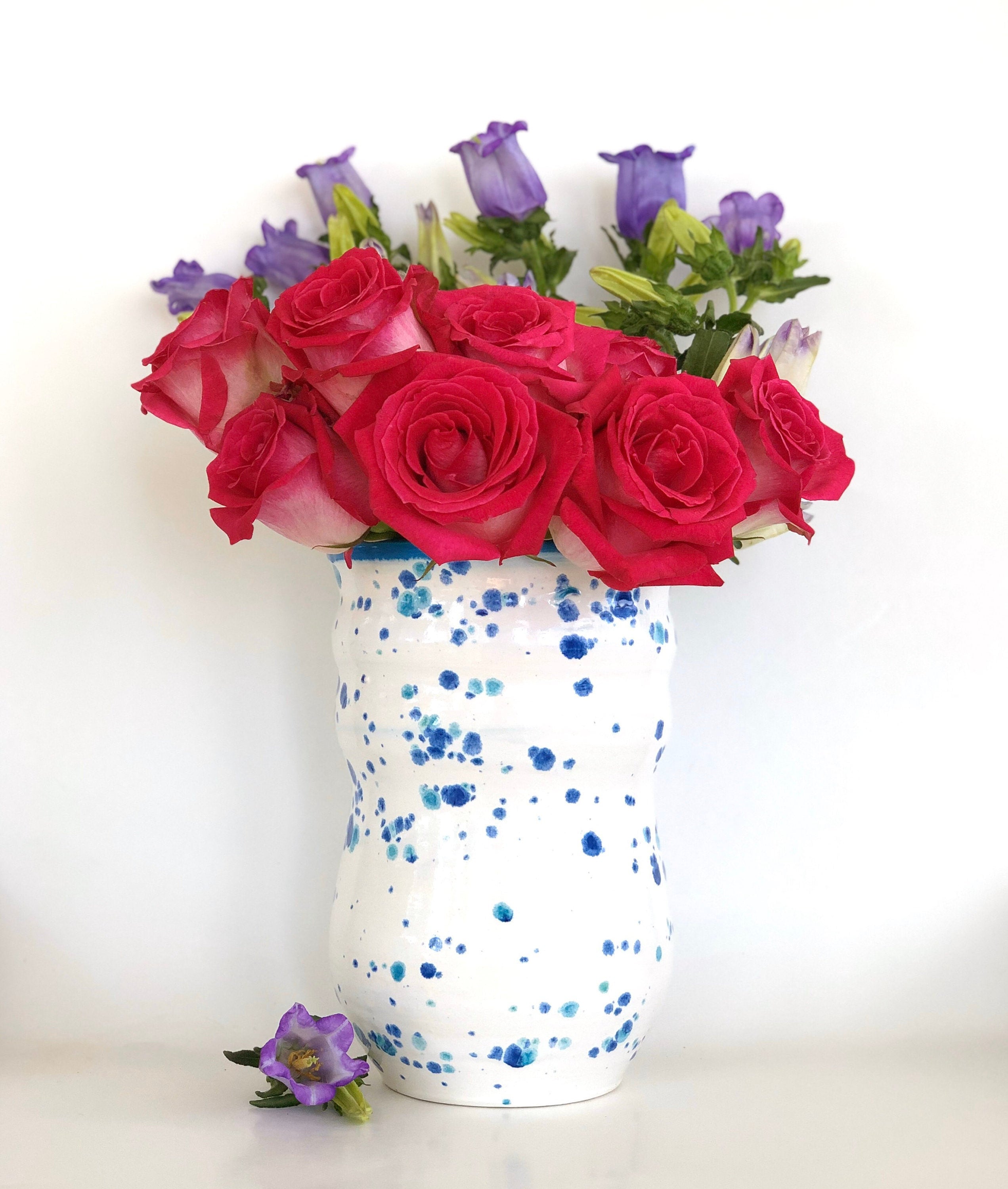 White Blue Vase, Blue Flower Vase, White Flower Vase, Ceramic Vase