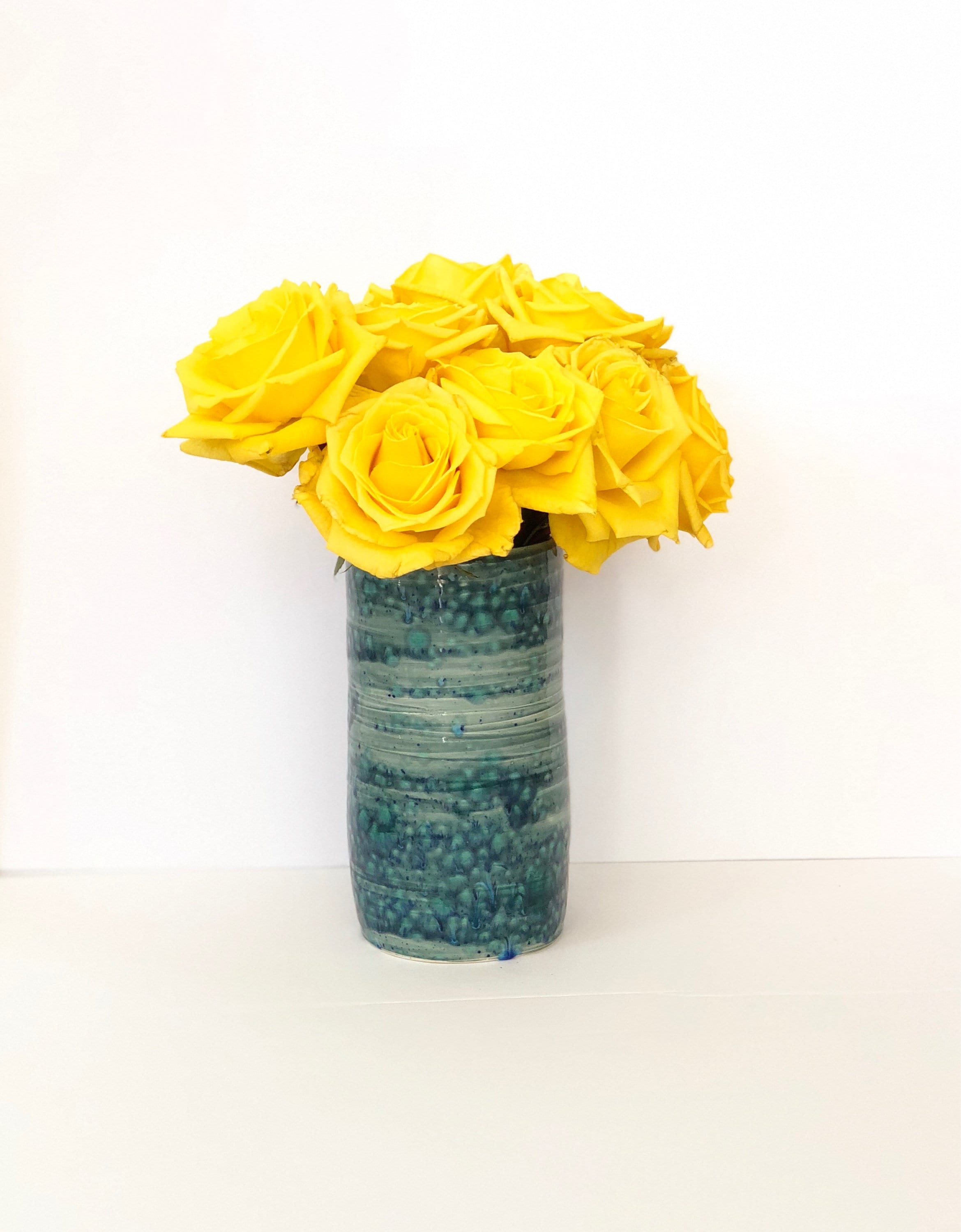Handmade Flower Vase, Blue Vase, Cylinder Vase, Tall Blue Vase, Blue