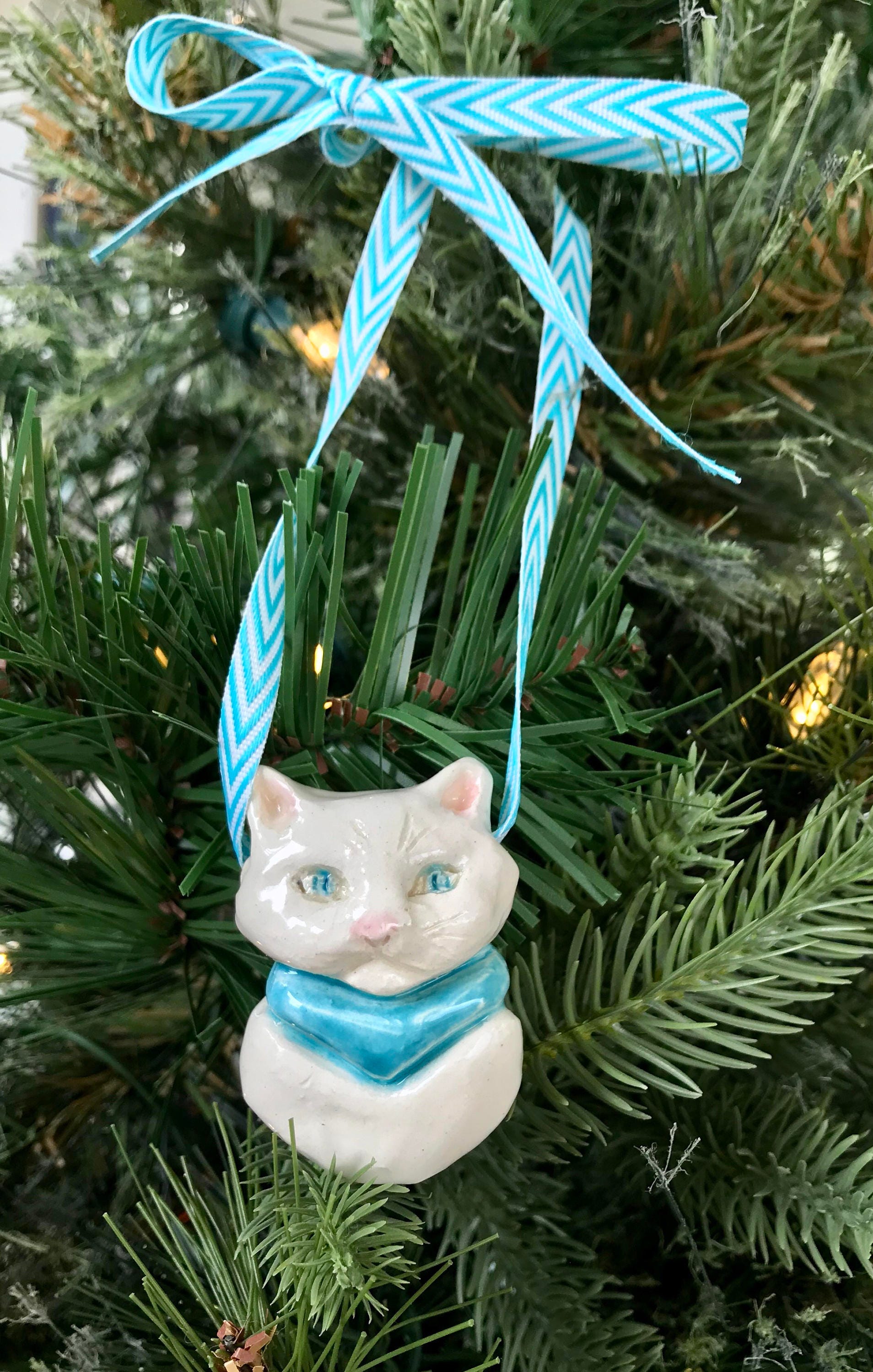 Handmade Cat Ornament, Christmas Tree Cat, Cat Tree Ornament, Cat