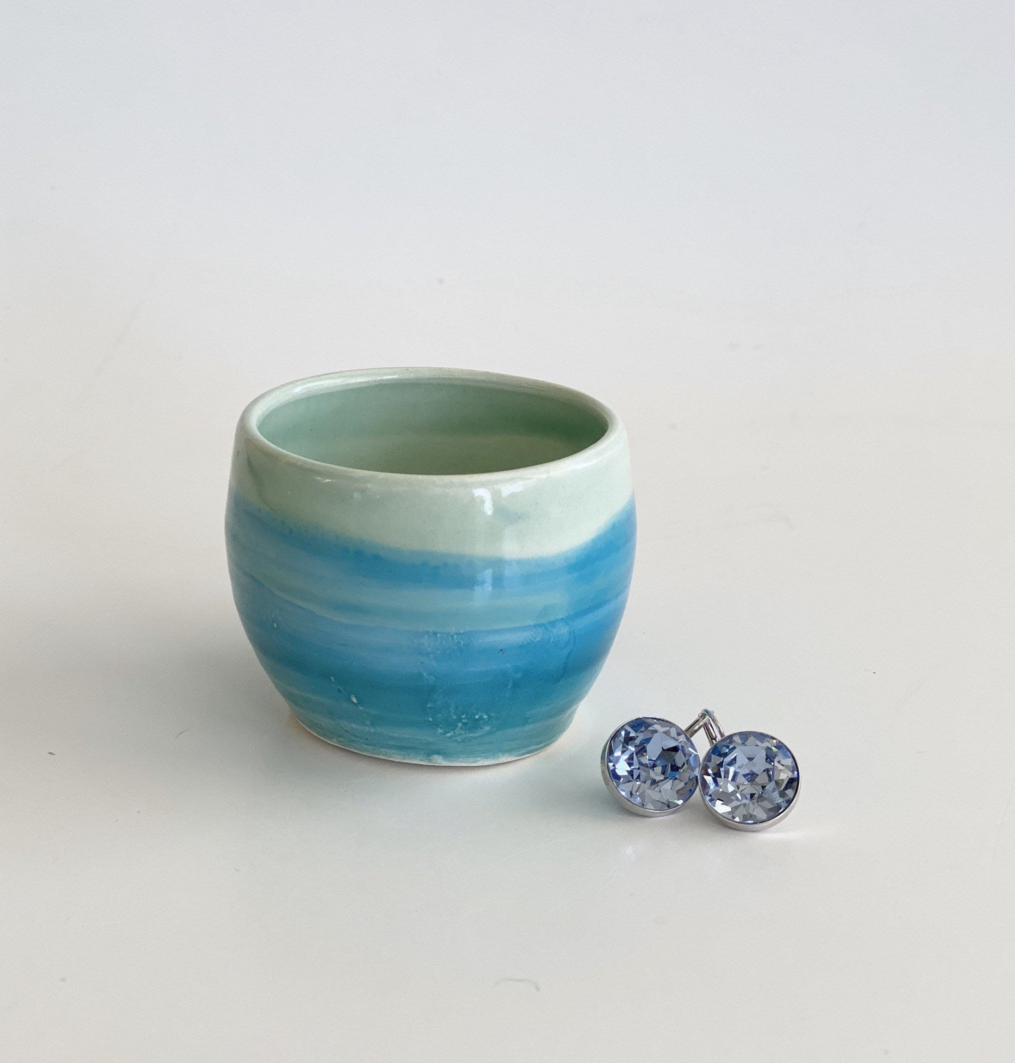 Trinket Pot, Ombré Bowl, Turquoise Trinket Pot, Ceramic Trinket Pot