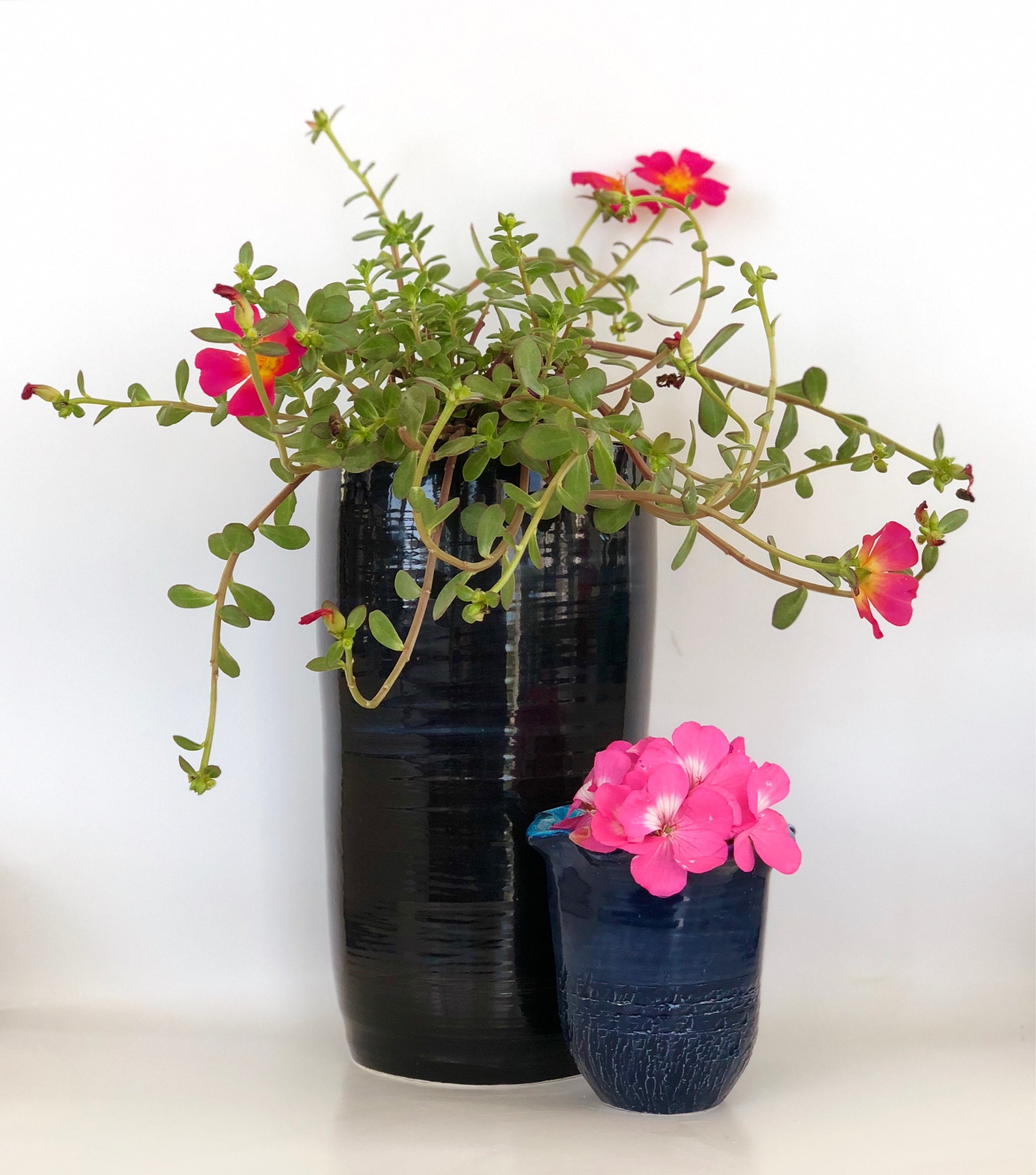 Small Ceramic Vase, Blue Flower Vase, Navy Pottery Vase, Ceramic Flower