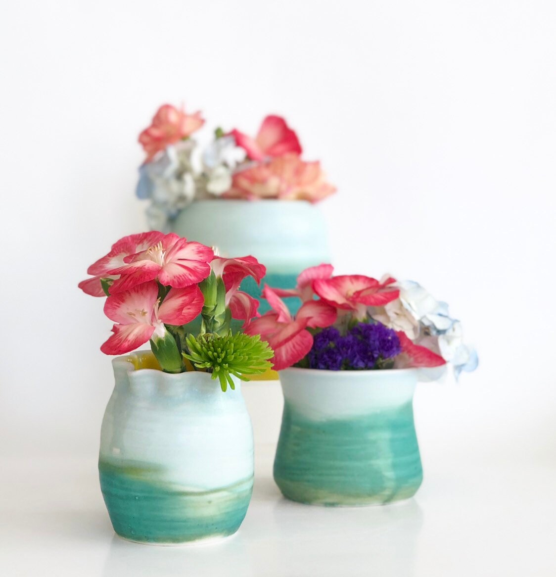 Porcelain Bud Vase, Blue Porcelain Vase, Small Vase, Green Porcelain