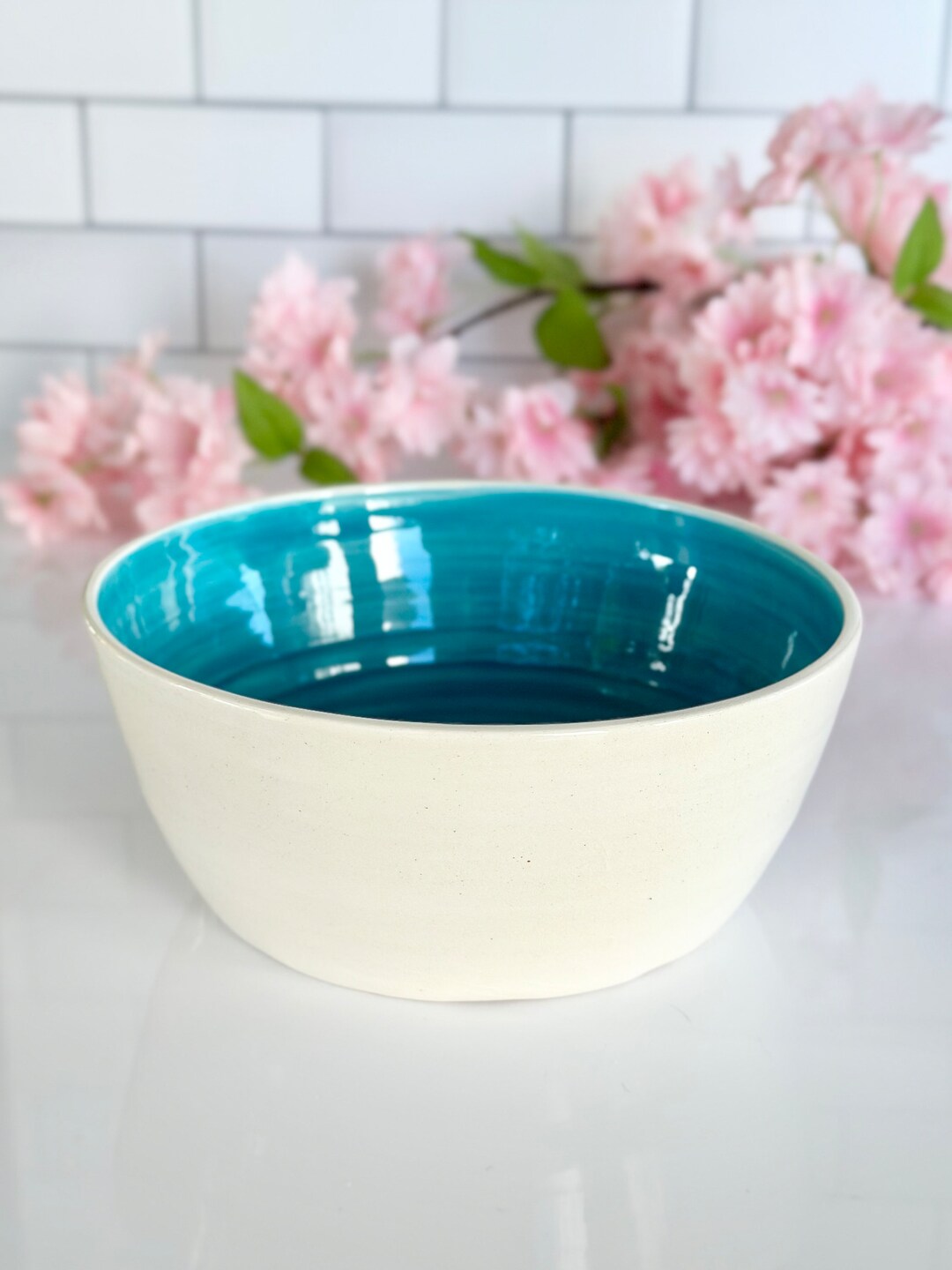 Handmade Ceramic Blue Serving Bowl White Pottery Vegetable - Etsy