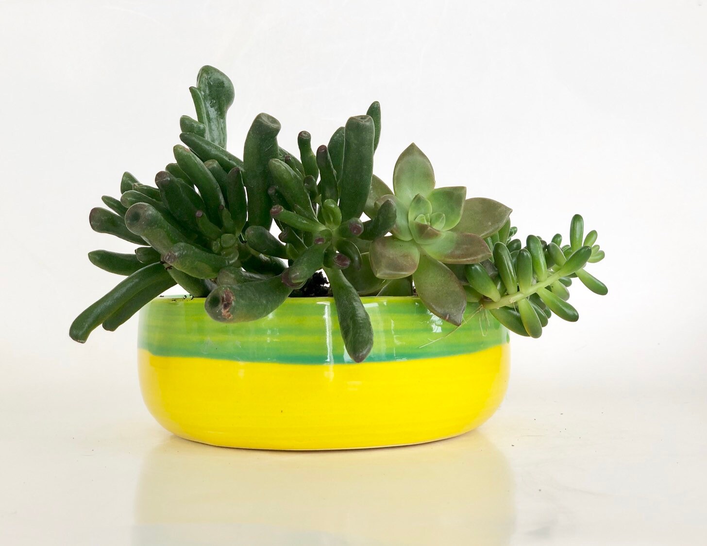 Bright Yellow Planter, Boho Planter, Boho Style Pot, Yellow Green