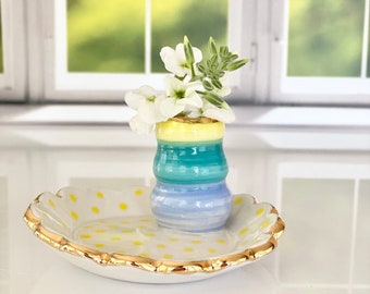 Mini Bud Vase, Porcelain Bud Vase, Jewelry Dish, Gift For Mom, Cottagecore Vase, Handmade Mini Vase, Jewelry Holder for Dresser