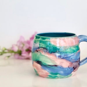 Pink Blue Coffee Mug, Pastel Watercolor Mug, Coffee Mug, Tea Mug, Pastel Mug, Camouflage Mug, Watercolor Mug, Pastel Tea Cup, Artistic Mug