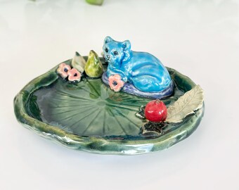 Handmade Ceramic Cat Ring Dish: Cat Mom Birthday Gift