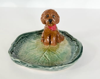 Handmade Doodle Ring Dish: Ceramic Dog Art Trinket Holder