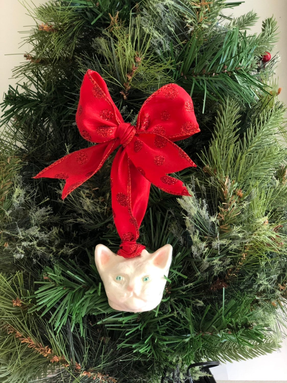 Handmade Cat Ornament, Ceramic Cat Ornament, Cat Tree Ornament, Cat